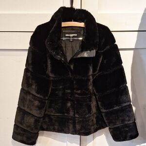 Karl Lagerfeld Elegant Black Faux Fur Coat